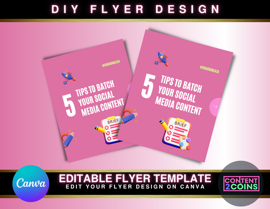 DIY 5 Tips To Batch Content Template, Content for Instagram, 5 Tips Template, Instagram Flyer, Flyer, Social Media Branding, Canva Template