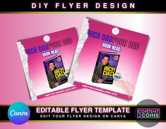 DIY Pink Book Read Template, Content for Instagram, Pink Book Read Flyer, Flyer, Instagram Flyer, Social Media Branding, Canva Template