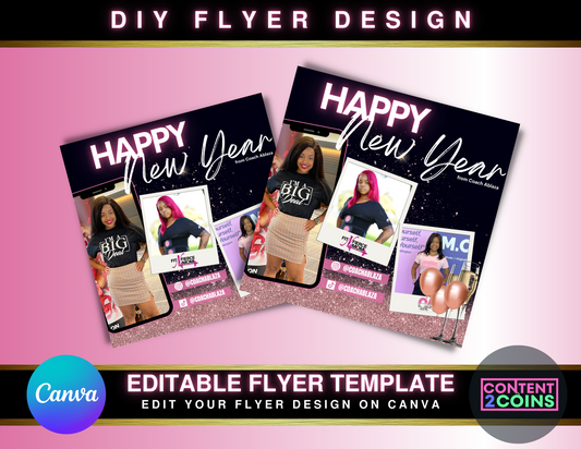 DIY Happy New Year Template, Content for Instagram, Happy New Year Flyer, New Year, Instagram Flyer, Social Media Branding, Canva Template